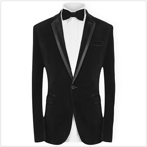 Mage Male Black Velvet Satin Trim Dinner Jacket Blazer Tuxedo Formal NWT New L - Picture 1 of 5